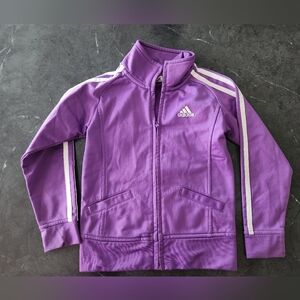 Girls size 4 adidas purple stripe sport jacket zipper brand name
